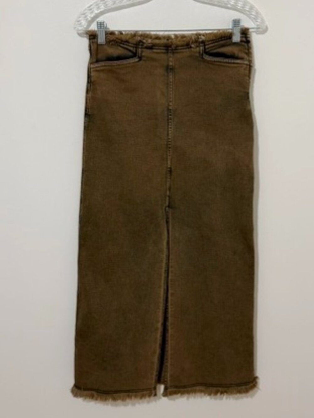 Basic Pleasure Mode by Urban Outfitters Nelly Brown Tint Denim Midi Skirt Size 6 - Picture 2 of 7